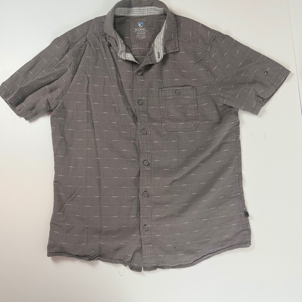 Kuhl Mens Short Sleeve Button Down Shirt Gray Dotted Stripe Size Medium